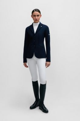 Equestrian show blouse with floral print and navy inserts, White