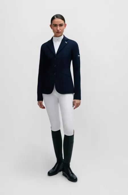 Equestrian show blouse with floral print and navy inserts