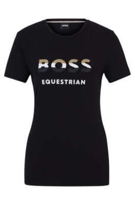BOSS Equestrian stretch cotton T shirt with logo details