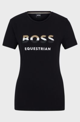 Equestrian stretch-cotton T-shirt with logo details, Black