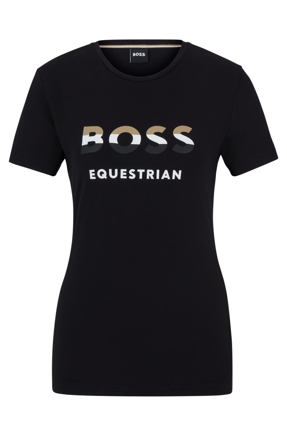 Equestrian stretch-cotton T-shirt with logo details, Black