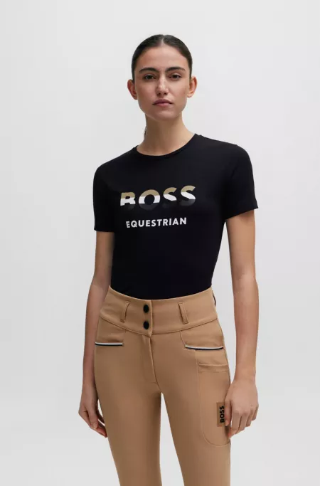 Equestrian stretch-cotton T-shirt with logo details