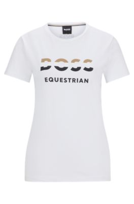 Equestrian stretch-cotton T-shirt with logo details, White