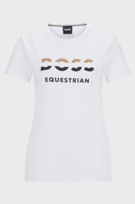 Equestrian stretch-cotton T-shirt with logo details, White