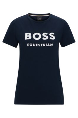 Equestrian stretch-cotton T-shirt with logo details, Dark Blue