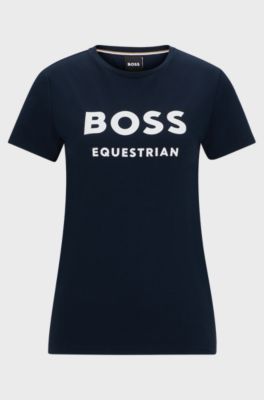 Equestrian stretch-cotton T-shirt with logo details, Dark Blue