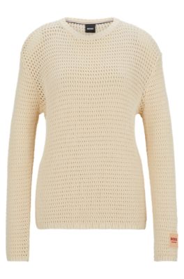 Pull d&rsquo;&eacute;quitation en coton avec patch logo en silicone, Beige clair