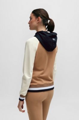 Sweat d&rsquo;&eacute;quitation color block zipp&eacute; avec capuche et patch logo, Beige