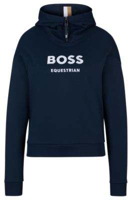 Equestrian zip-up hoodie with silicone logo patch, Dark Blue