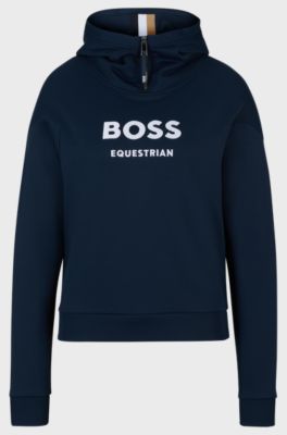 Equestrian zip-up hoodie with silicone logo patch, Dark Blue