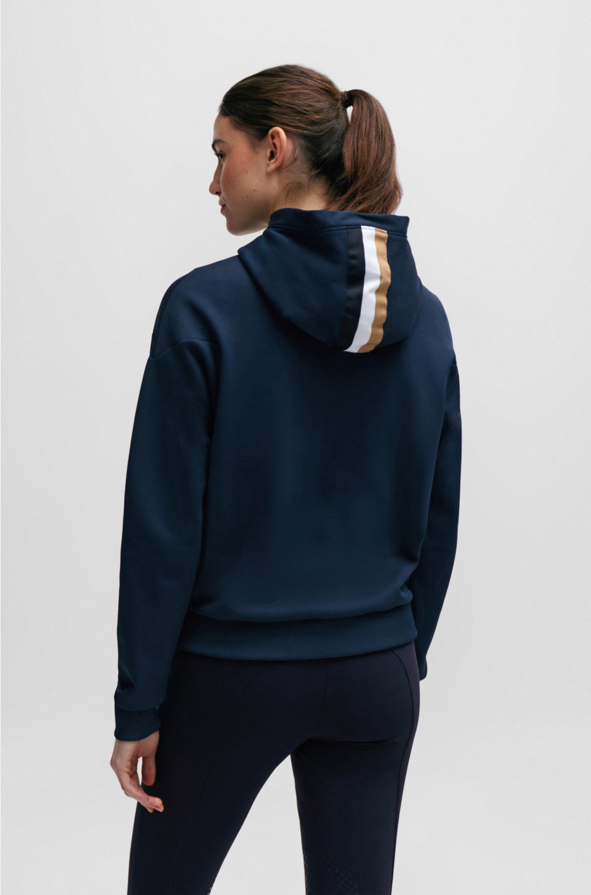 Equestrian zip-up hoodie with silicone logo patch, Dark Blue
