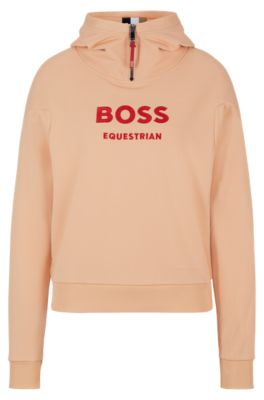 Equestrian zip-up hoodie with silicone logo patch, Light Orange