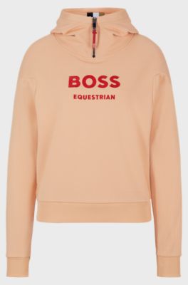 Equestrian zip-up hoodie with silicone logo patch, Light Orange