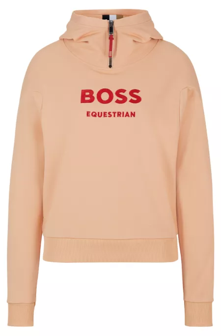 Equestrian zip-up hoodie with silicone logo patch