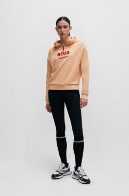 Equestrian zip-up hoodie with silicone logo patch, Light Orange