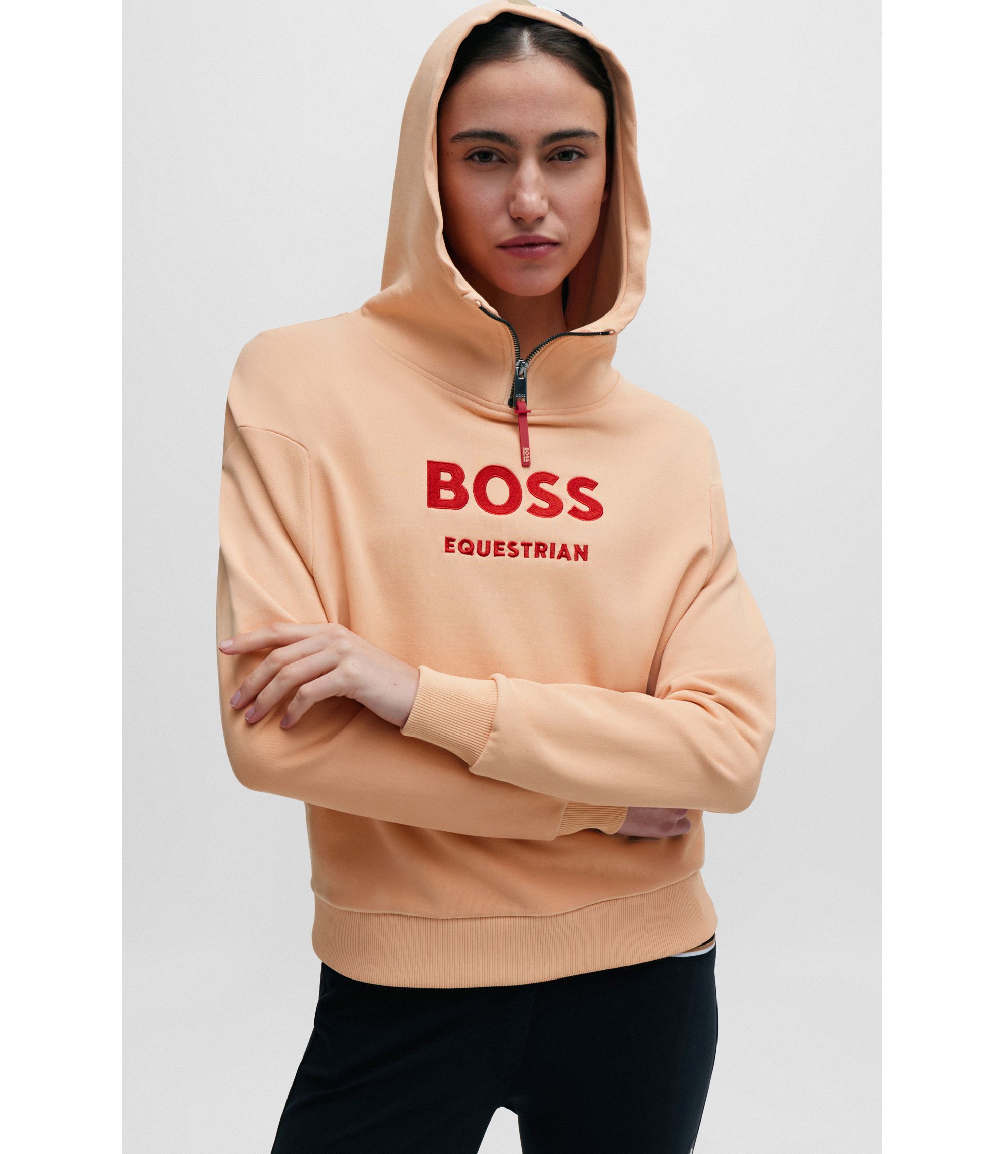 BOSS - Equestrian zip-up hoodie with silicone logo patch