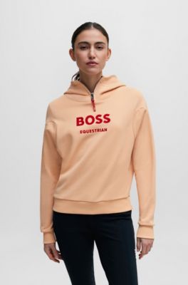 Equestrian zip-up hoodie with silicone logo patch, Light Orange
