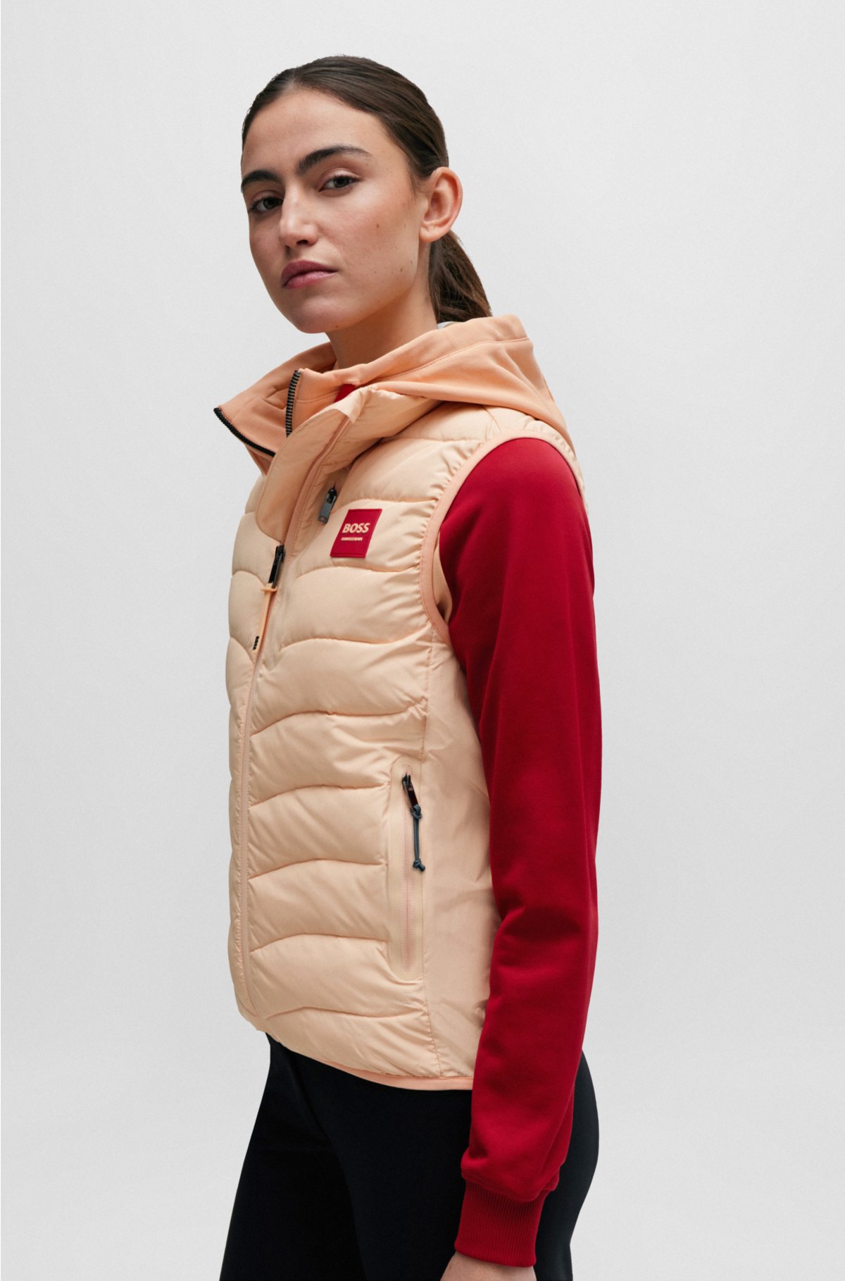 Equestrian padded gilet with silicone logo patch, Light Orange
