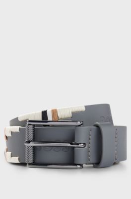 Equestrian polo belt with embroidered pattern, Grey