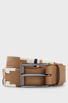 Equestrian polo belt with embroidered pattern, Beige