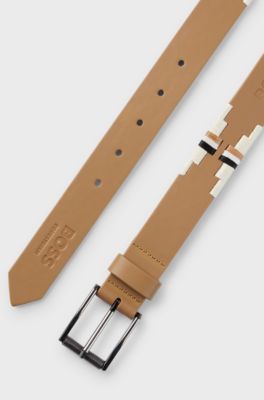 Equestrian polo belt with embroidered pattern, Beige