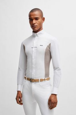 Equestrian polo belt with embroidered pattern, Beige