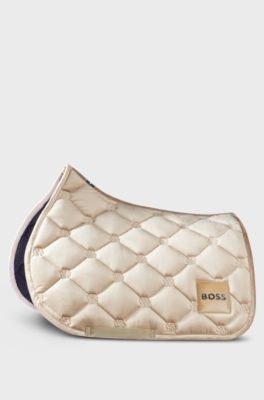 Equestrian velvet jumping saddle pad with Double B monograms, Beige