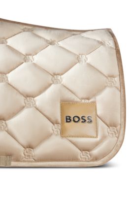 Tapis de selle d&rsquo;&eacute;quitation sp&eacute;cial saut d&rsquo;obstacle en velours avec monogrammes Double&nbsp;B, Beige