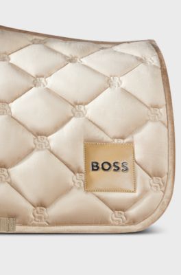 Equestrian velvet jumping saddle pad with Double B monograms, Beige