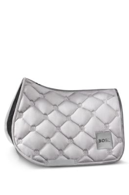 Equestrian velvet dressage saddle pad with Double B monograms, Silver