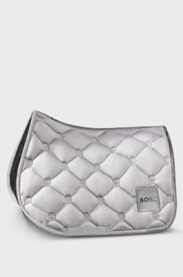 Equestrian velvet dressage saddle pad with Double B monograms, Silver
