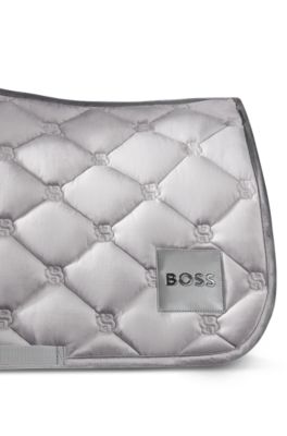 Equestrian velvet dressage saddle pad with Double B monograms, Silver