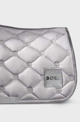 Equestrian velvet dressage saddle pad with Double B monograms, Silver