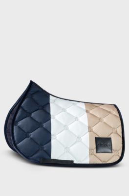 Equestrian signature-stripe jumping saddle pad with Double B monograms, Beige