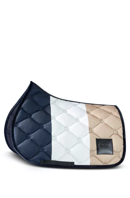 Equestrian signature-stripe jumping saddle pad with Double B monograms