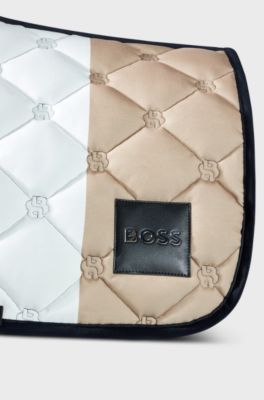 Equestrian signature-stripe jumping saddle pad with Double B monograms, Beige
