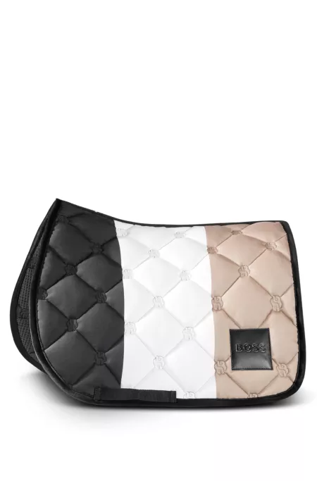 Equestrian signature-stripe dressage saddle pad with Double B monograms