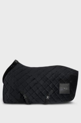 Equestrian velvet horse rug with faux sheepskin, Black