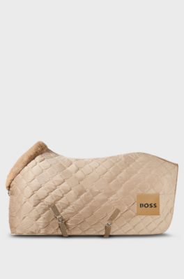 Equestrian velvet horse rug with faux sheepskin, Beige