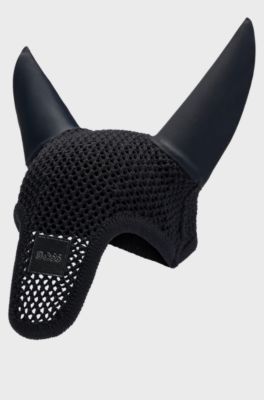 Equestrian crochet fly veil with logo patch, Black