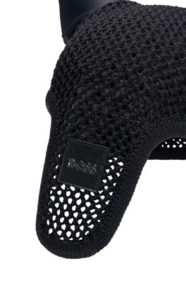 Equestrian crochet fly veil with logo patch, Black