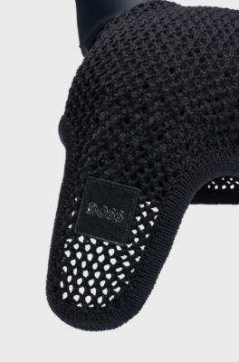 Equestrian crochet fly veil with logo patch, Black
