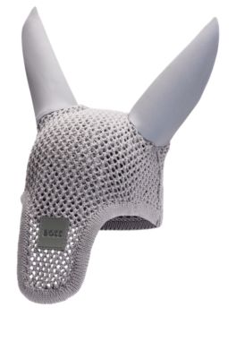 Equestrian crochet fly veil with logo patch, Silver