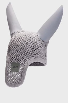 Equestrian crochet fly veil with logo patch, Silver