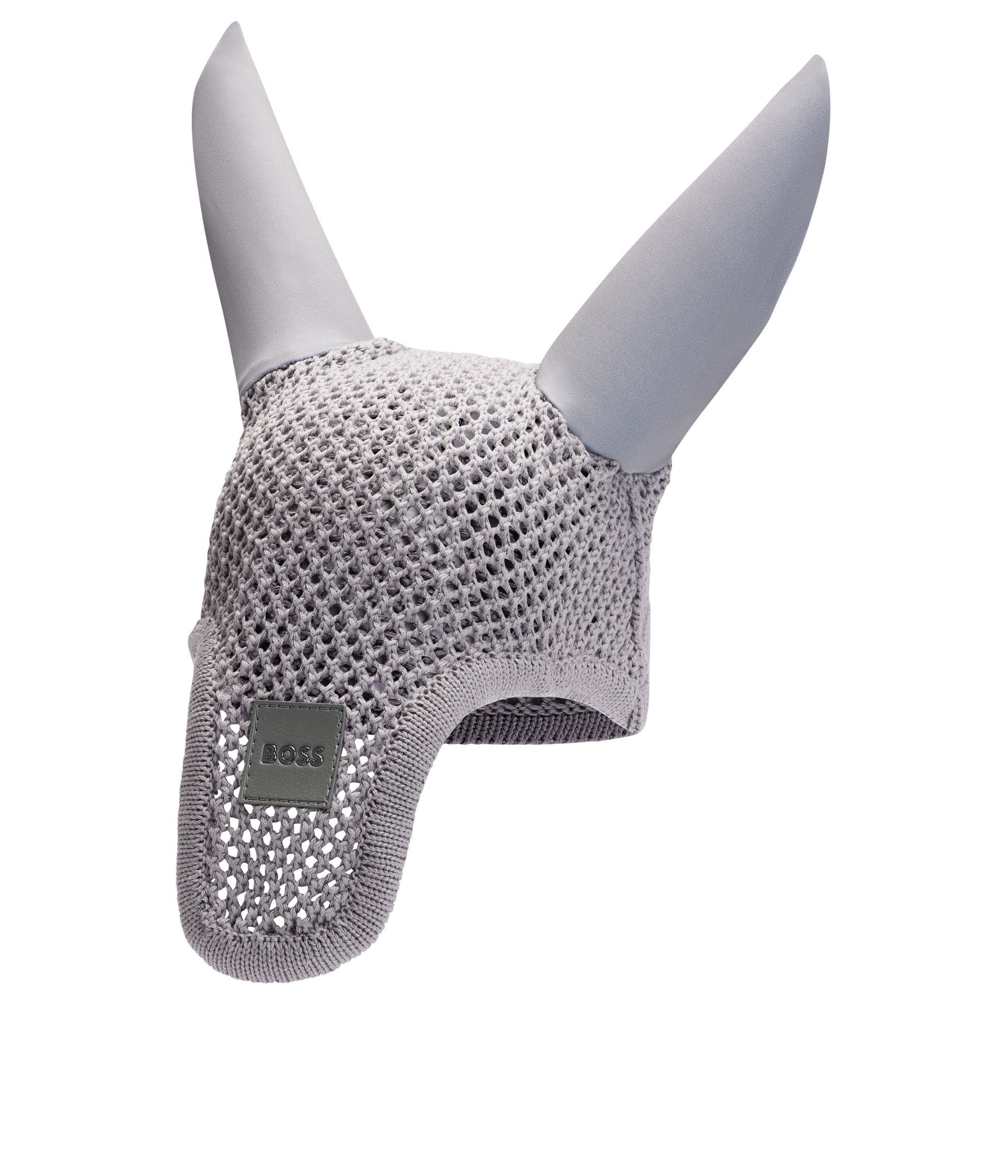 Gehäkelte Fliegenmütze mit Logo-Aufnäher