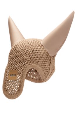 Cuffietta per cavallo all'uncinetto con toppa con logo, Beige