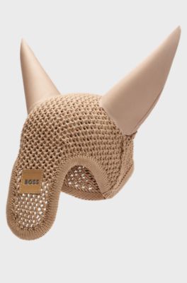 Equestrian crochet fly veil with logo patch, Beige