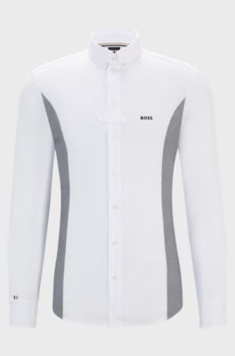Camicia da torneo equestre con inserti m&eacute;lange, Bianco