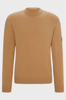 Equestrian cotton-cashmere sweater with logo patch, Beige