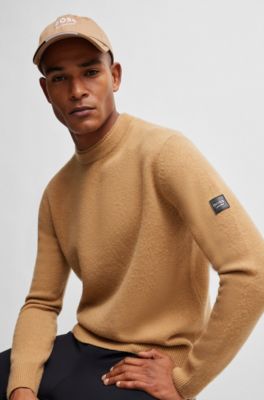 Jersey de equitaci&oacute;n de algod&oacute;n y cashmere con parche de logo, Beige